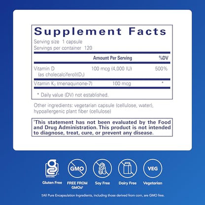 Vitamina D3 + K2 (4.000 UI/100 mcg) – 120 Cápsulas