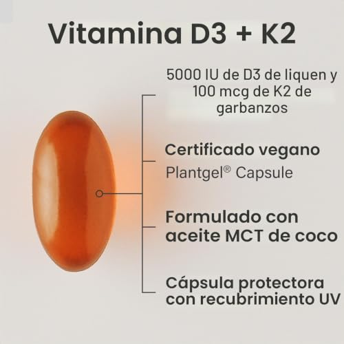 Sports Research D3 + K2 Vegana – 5.000 UI / 100 mcg – 120 cápsulas