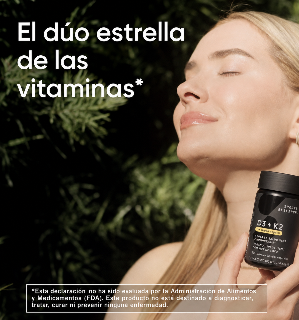 Sports Research D3 + K2 Vegana – 5.000 UI / 100 mcg – 120 cápsulas